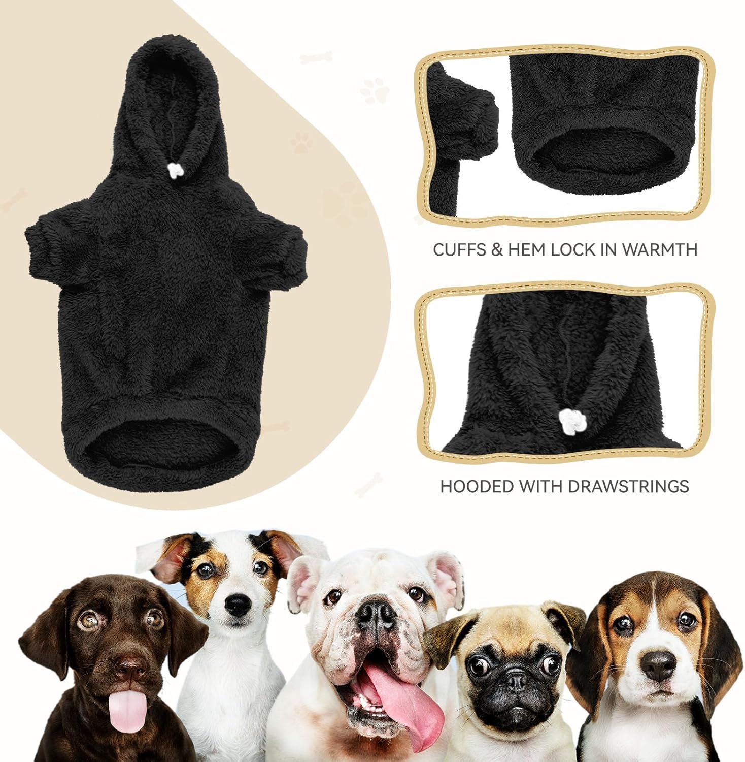 Fuzzy Dog Sweaters for Large Dogs Dog Hoodie Soft Double-Sided Plush Fleece Pet Sweater Clothes Coats Pet Hoodie Sherpa Hooded Sweatshirt
