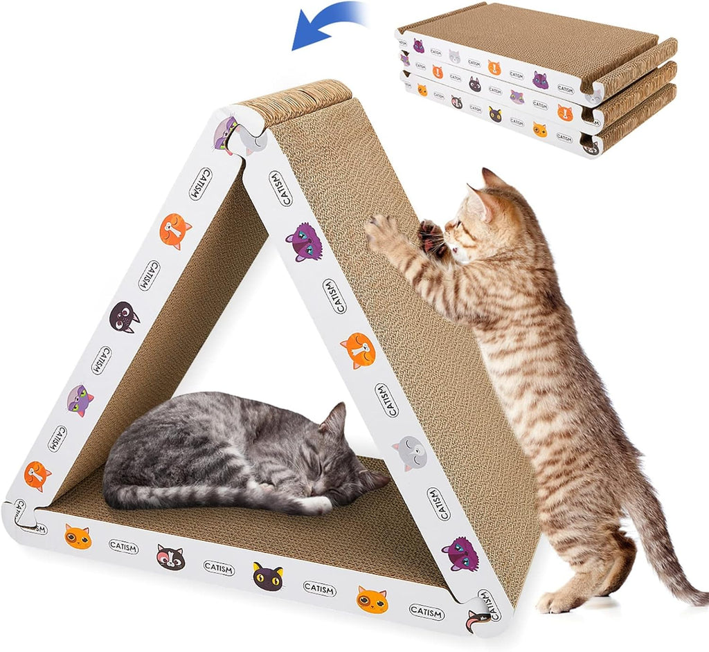 Cat Scratcher Cat Scratching Board - Foldable - Triangle, 6 Usable Sides Scratchers for Indoor Cats, Durable Recyclable Cats Cardboard Vertical