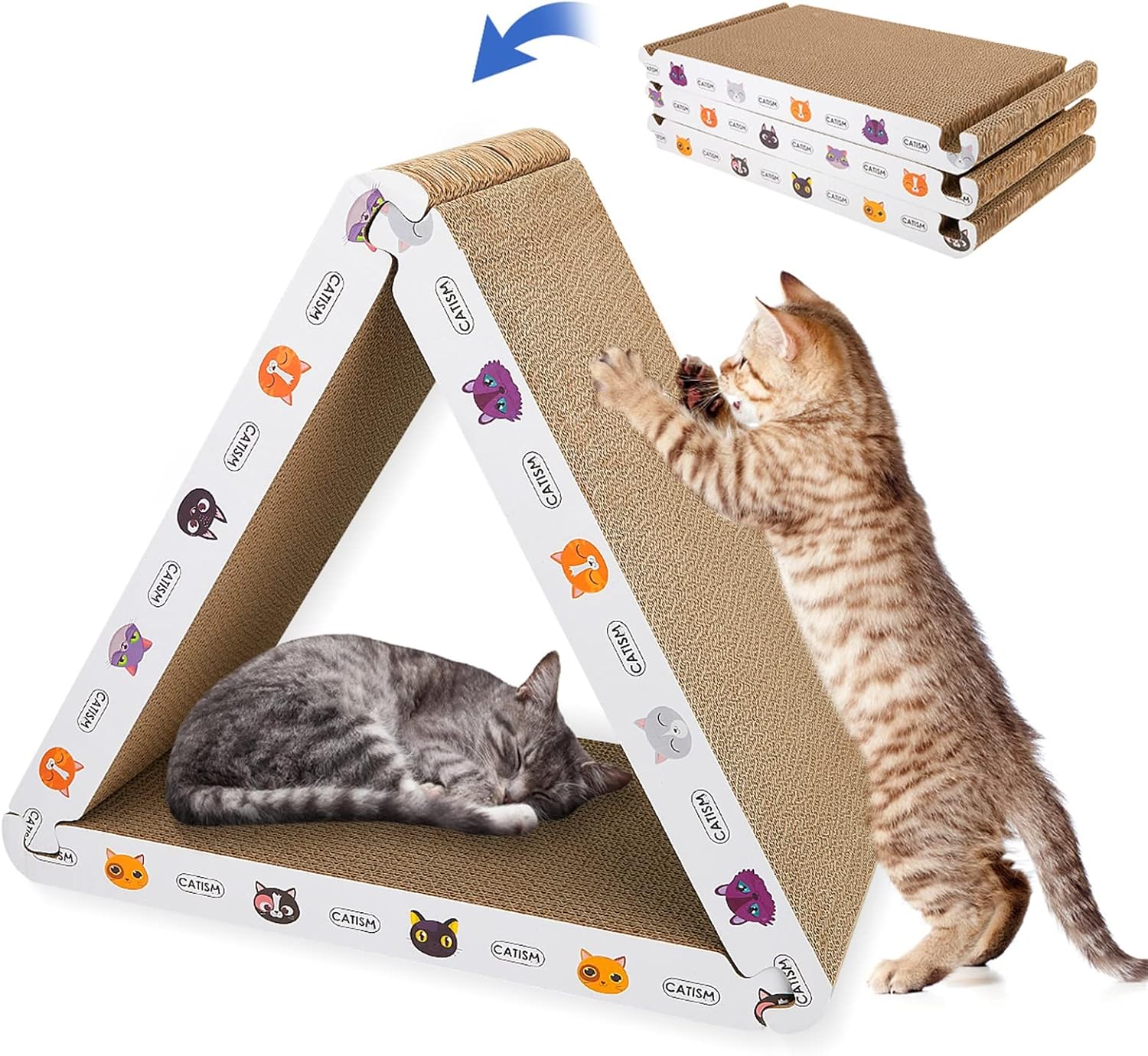 Cat Scratcher Cat Scratching Board - Foldable - Triangle, 6 Usable Sides Scratchers for Indoor Cats, Durable Recyclable Cats Cardboard Vertical