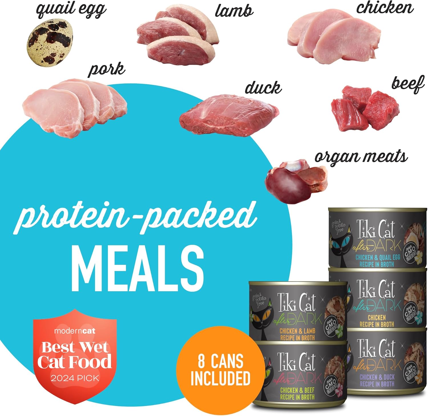 Cat After Dark, Variety Pack, High-Protein and 100% Non-GMO Ingredients, Wet Cat Food for Adult Cats, 5.5 oz. Cans (Pack of 8)