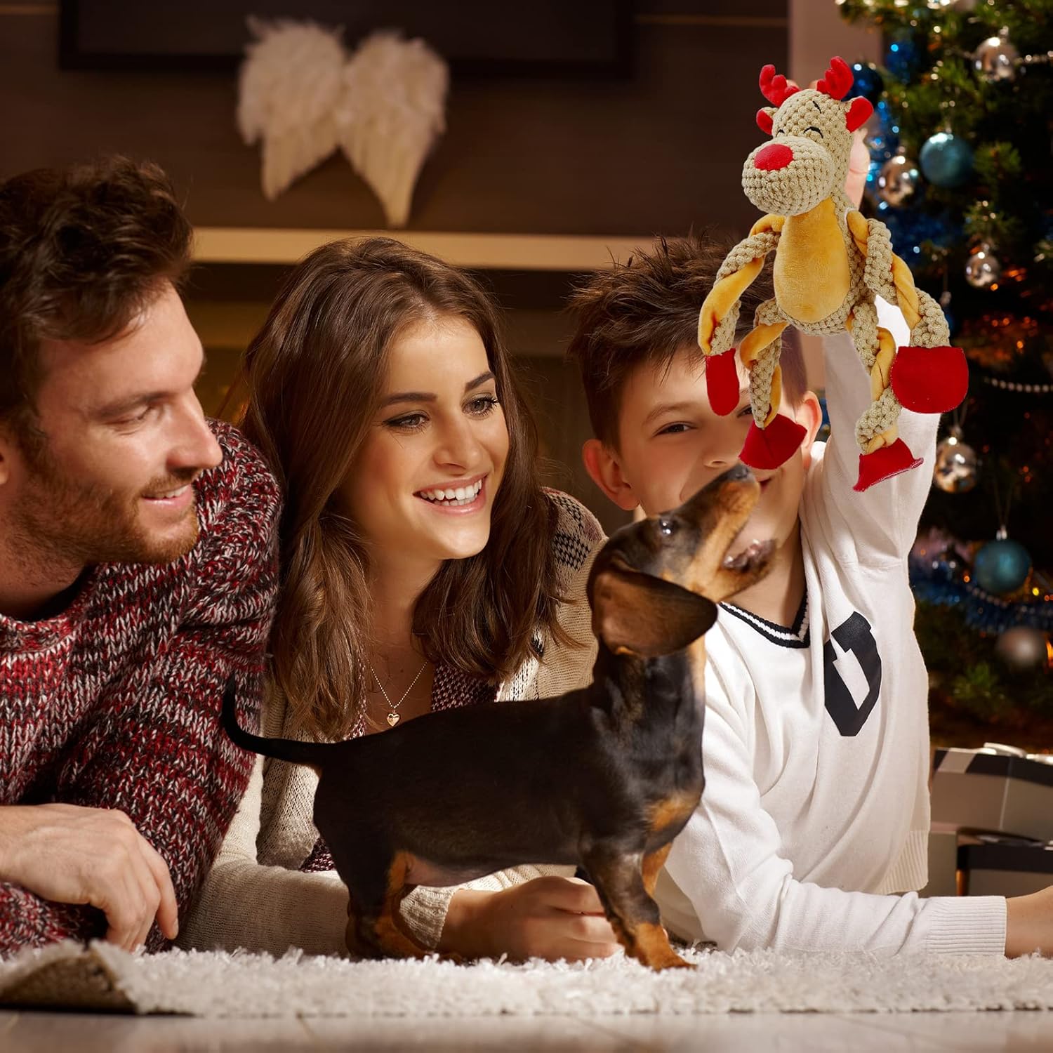 Christmas Dog Toys, Squeaky Snowman Plush with Ropes for Tug of War, Durable Interactive Chew Toys for Puppy Small Medium Large Dogs