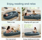 Click to see full view      3+  7 VIDEOS Human Dog Bed for Adult - Luxury Faux Fur Giant Size Dog Bed with Portable Handle, Egg Orthopedic Foam Bed with BlanketGrayish Blue