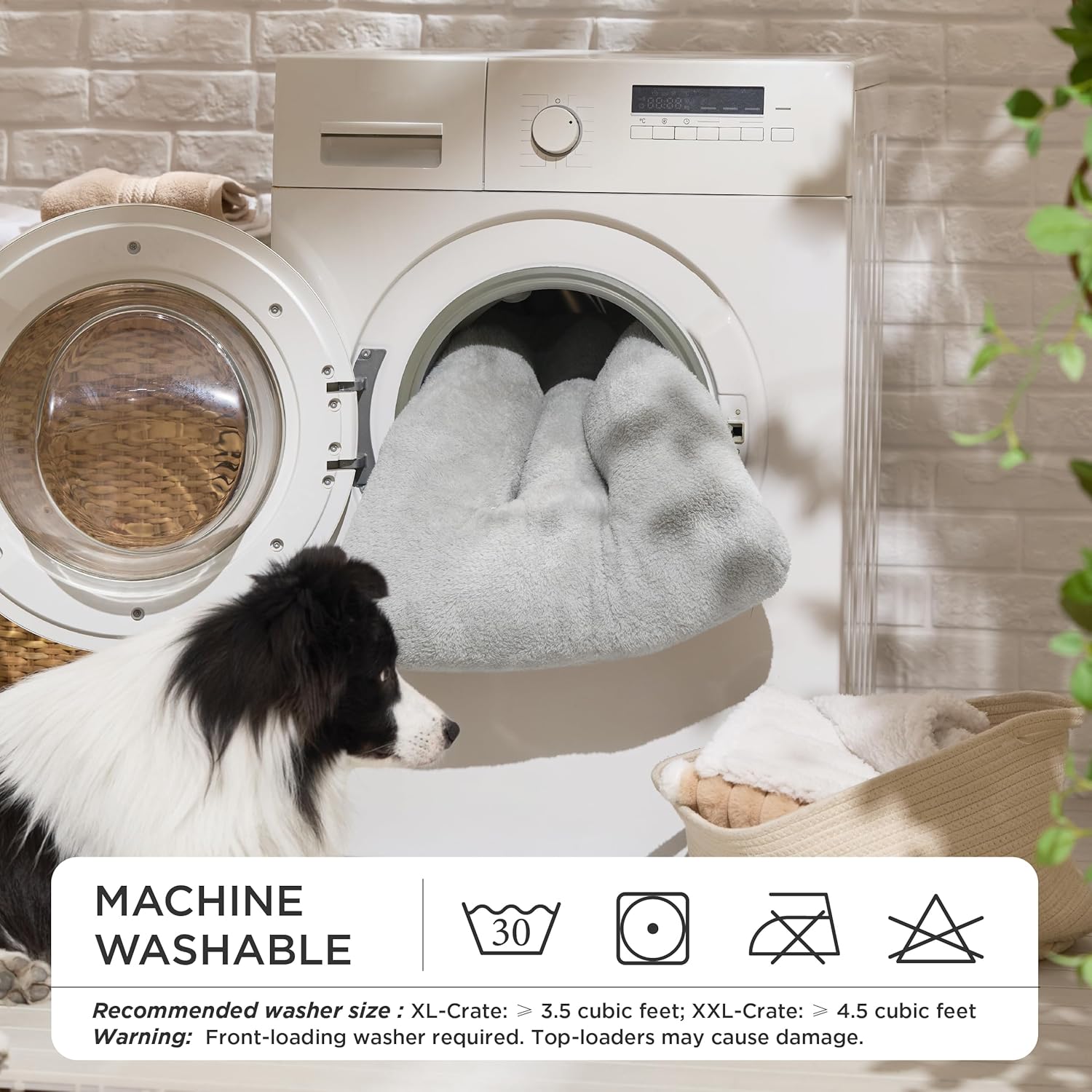 Washable XXL Dog Bed for Crate, Giant Comfort Fluffy Plush Pet Pillow Bed Kennel Pad with Non-Slip Bottom, Machine Washable Pet Sleeping Mat for Jumbo, Gray