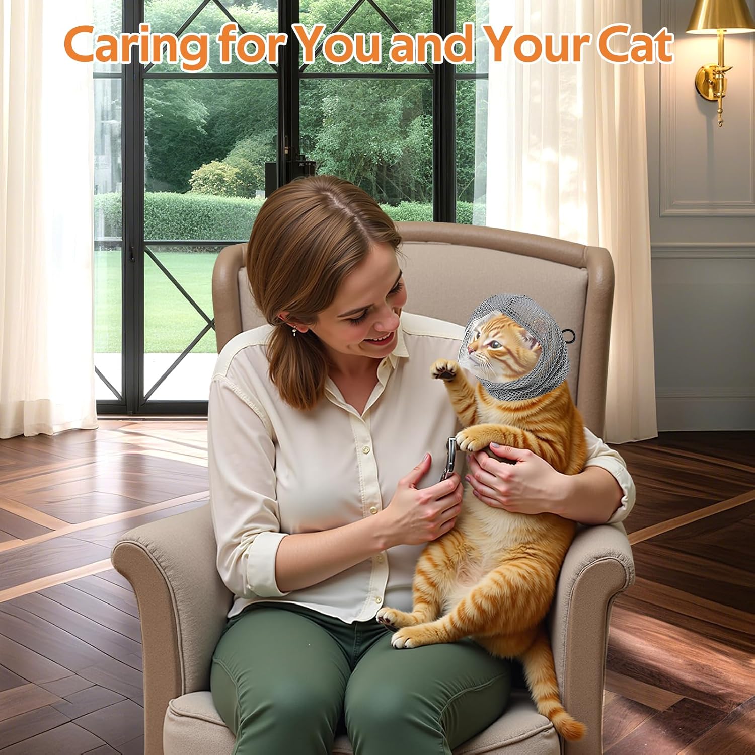 Adjustable Cat Muzzle for Grooming and Biting Prevention, Breathable TPU Material with 4 Anti-Scratch Gloves for Nail Trimming Bathing Vet Visits