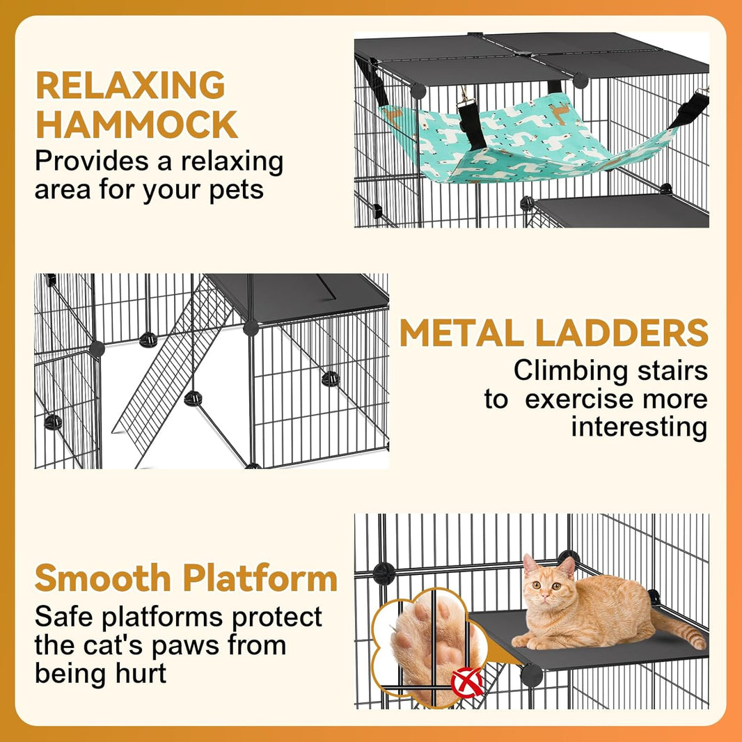 4-Tier Cat Playpen Enclosure with Hammock