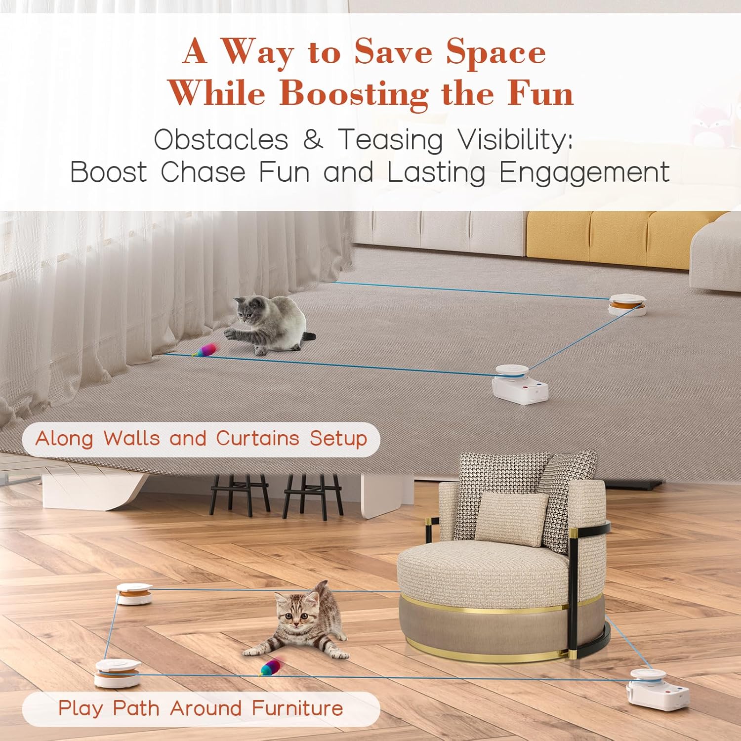 Interactive Cat Toy for Indoor Cats – Automatic Moving & Enrichment Toy for Indoor Cats/Kitten, Auto/Manual Control Cat Treadmill for Exercise & Mental Stimulation, Stimulating Chase Toys