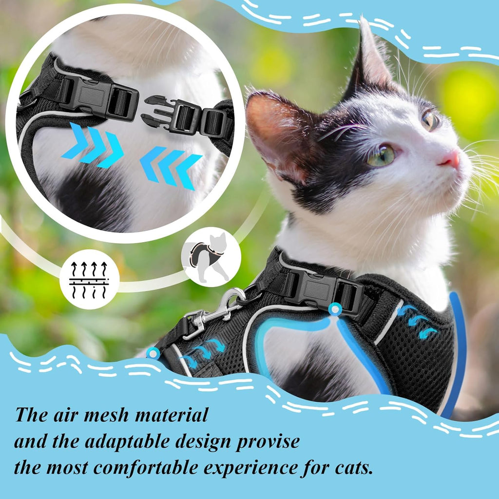 Cat Harness and Leash for Walking, Cat Car Harness, Escape Proof Soft Adjustable Vest Harnesses for Cats, Easy Control Breathable Reflective Strips Harness, Kitten Harness and Leash Set