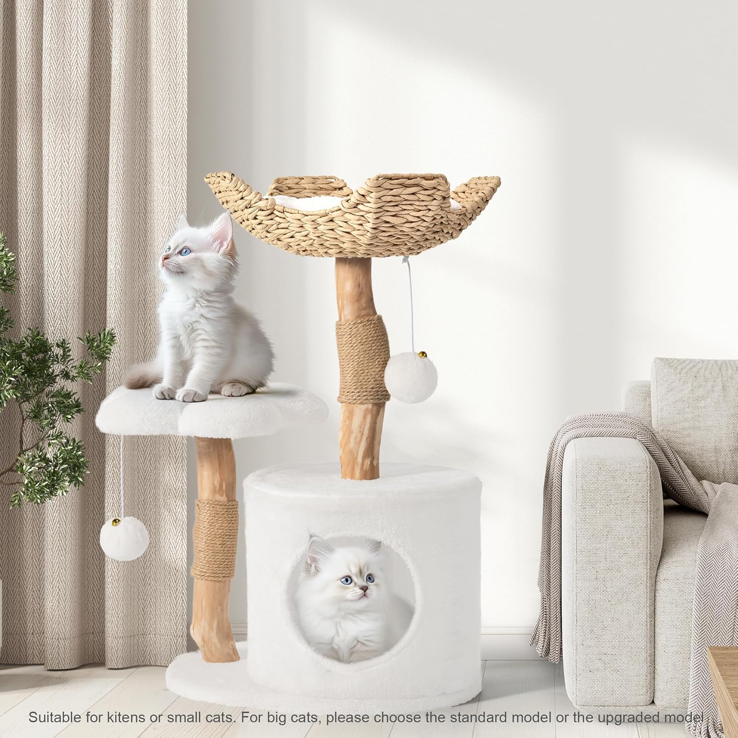 Modern Cat Tree, Wood Cat Tree Tower for Small Cats, Luxury Cat Condo with Scratching Posts and Flower Platforms, Cat Furniture