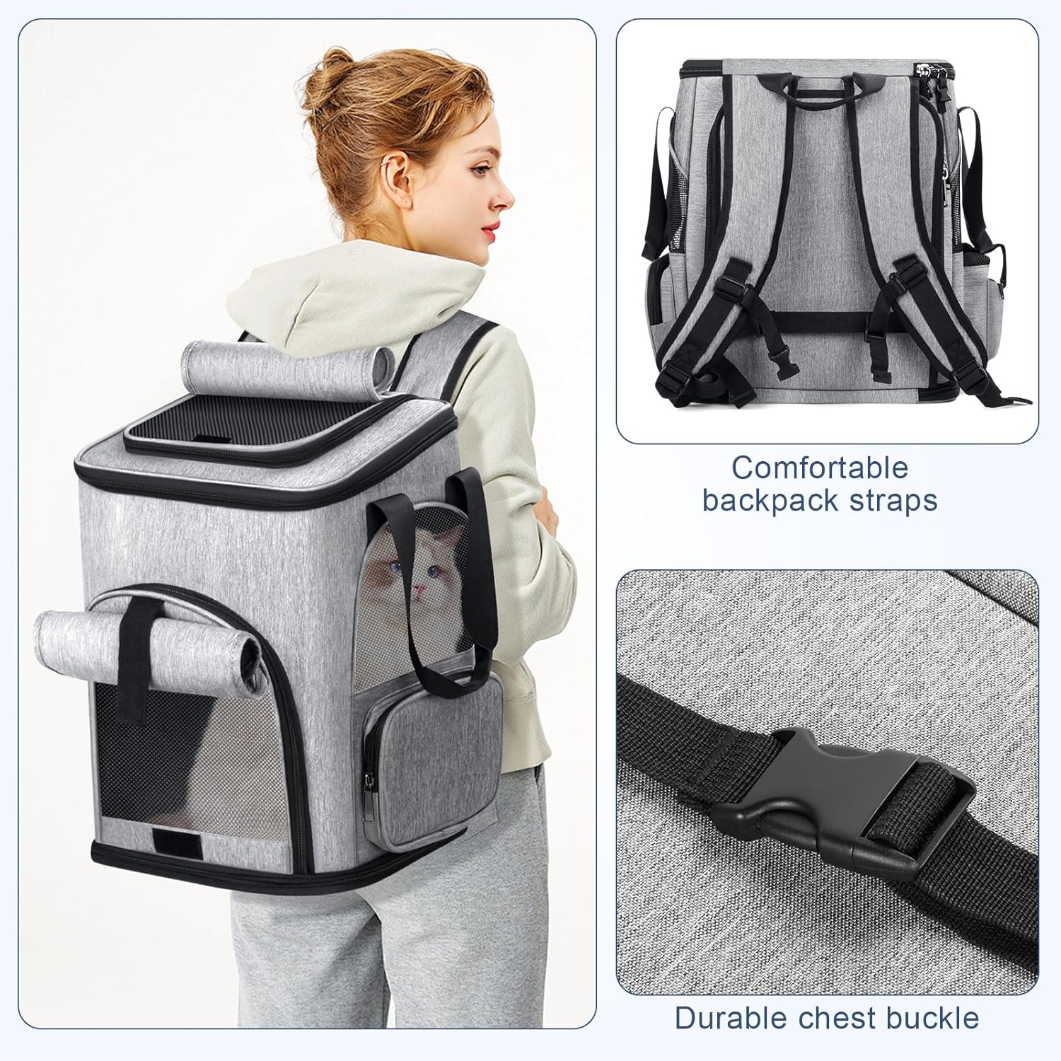 Cat Backpack Carrier, Breathable Expandable Cat Backpack Large Space Cat Carrier Backpack for Kitty Small Dog, Foldable Airline Approved Dog Backpack, Cat Travel Bag Up to 20 lbs
