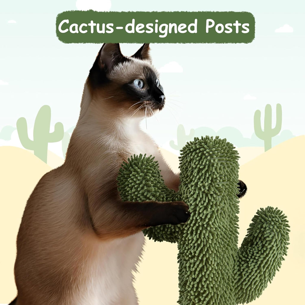 Cactus Cat Tree | 59.5in Cat Tower w/Cute Perch, Cozy Condo, Convenient Climbing Ladder | Moppy Fabric-Covered Cat House for Indoor Cats | Green/Brown