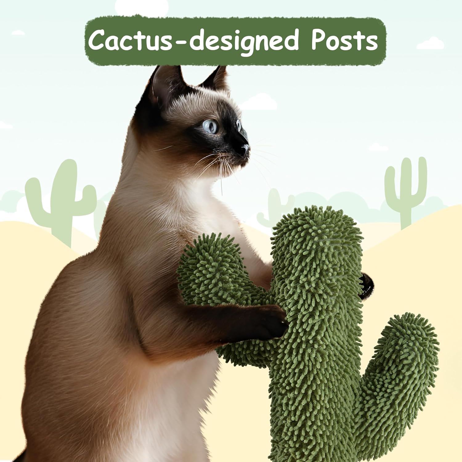 Cactus Cat Tree | 59.5in Cat Tower w/Cute Perch, Cozy Condo, Convenient Climbing Ladder | Moppy Fabric-Covered Cat House for Indoor Cats | Green/Brown