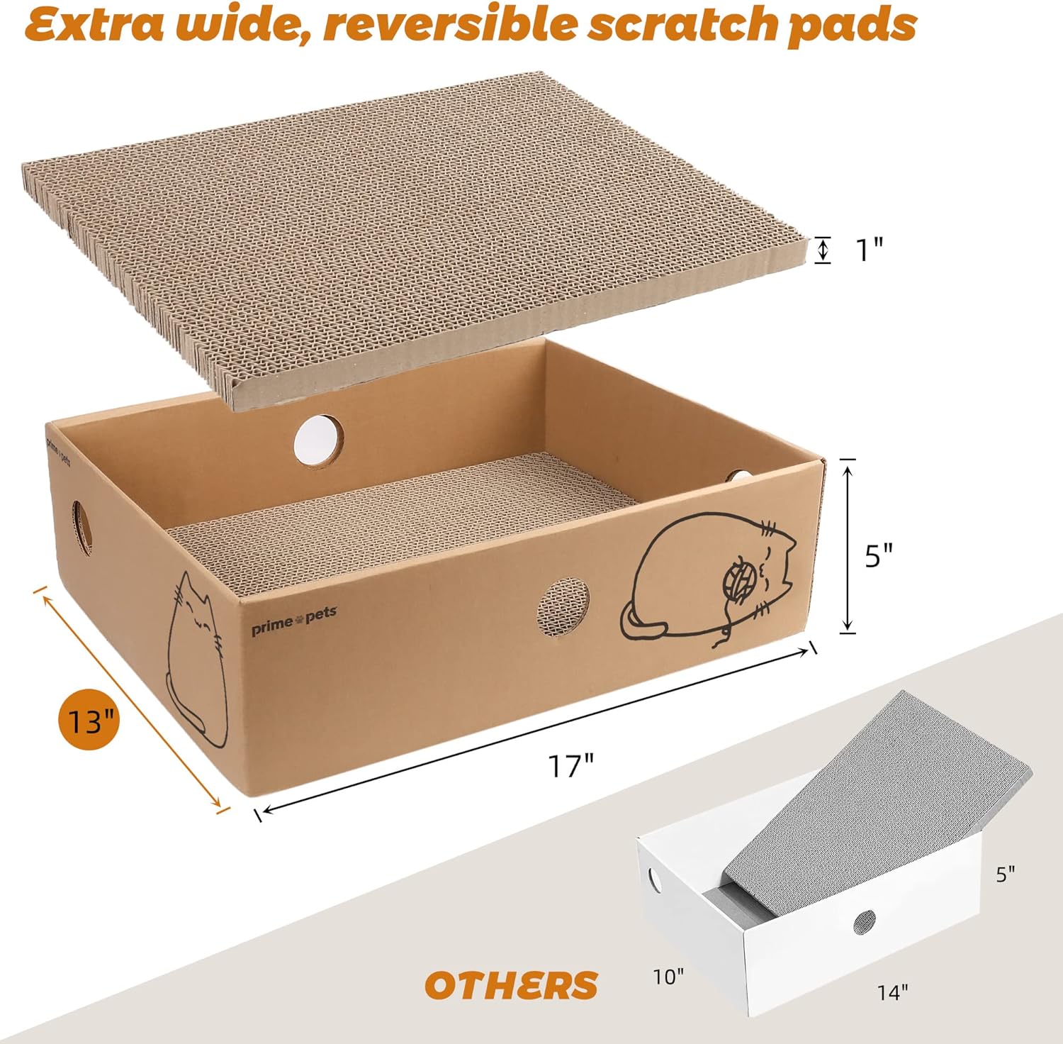 Cat Scratcher, Wide Cat Scratch Pad with Box, 5 Pack, XL Reversible Scratcher Cardboard for Indoor Cats, 17x13x5'' Kitty Bed Scratching Board with Catnip, Convenient Replacement Hole Design