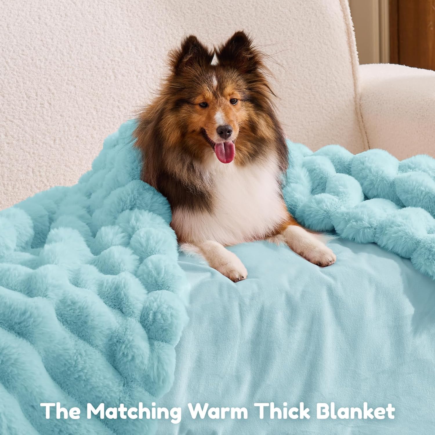 Human Dog Bed for Adult - Luxury Striped Faux Fur Giant Dog Bed with Portable Handle, Egg Orthopedic Foam Pad with Thick Blanket,Blue