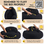 PetJett Calming Dog Beds Large Sized Dog -  Round Bed, Anti-Slip & Washable Super Soft Donut Bed, Fluffy Faux Fur Anti-Anxiety Premium Comfort Pet Bed, Fits Dogs  - Black