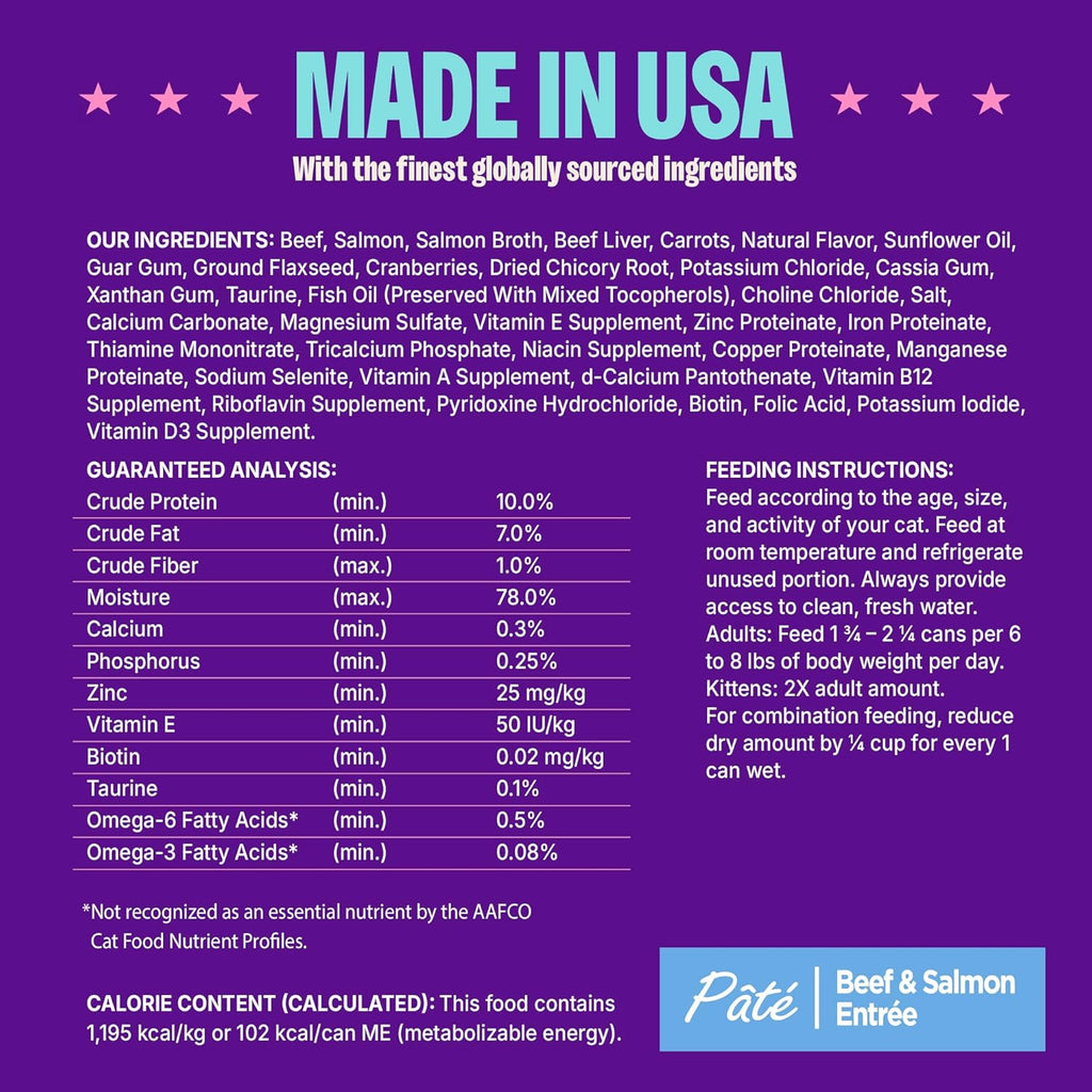 Health Pate Adult Wet Cat Food, Natural, Protein-Rich, Grain Free, 3 Ounce, 24 Pack,(Beef & Salmon)