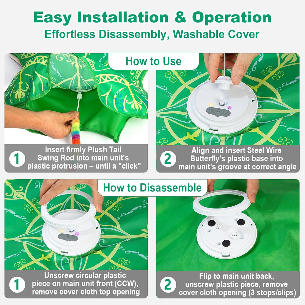 Interactive Cat Toys for Indoor Cats,[Newly Upgraded] Rechargeable Touch Activated Hide and Seek Kitten Toys for Bored Indoor Adult Cats with Fluttering (Green)