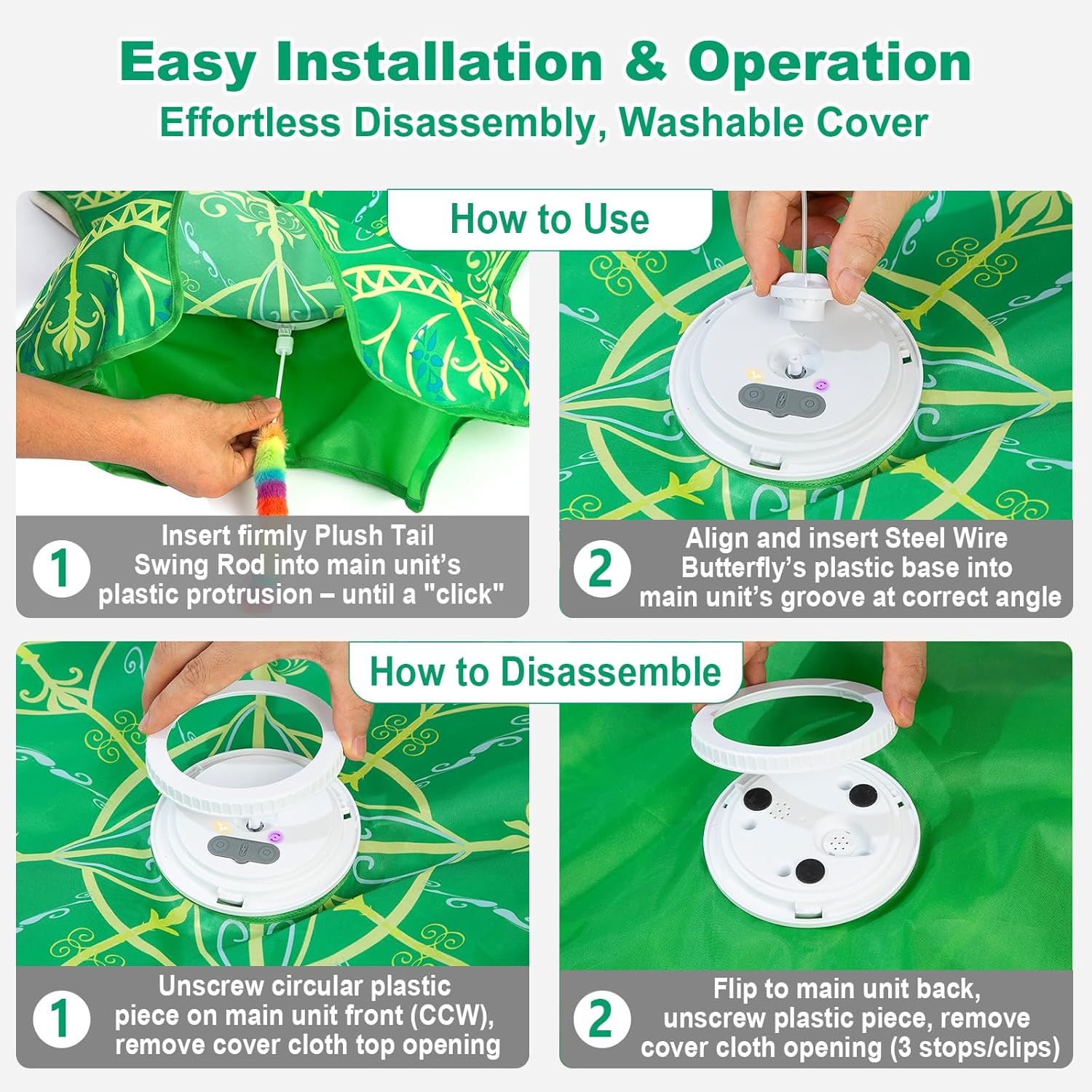 Interactive Cat Toys for Indoor Cats,[Newly Upgraded] Rechargeable Touch Activated Hide and Seek Kitten Toys for Bored Indoor Adult Cats with Fluttering (Green)