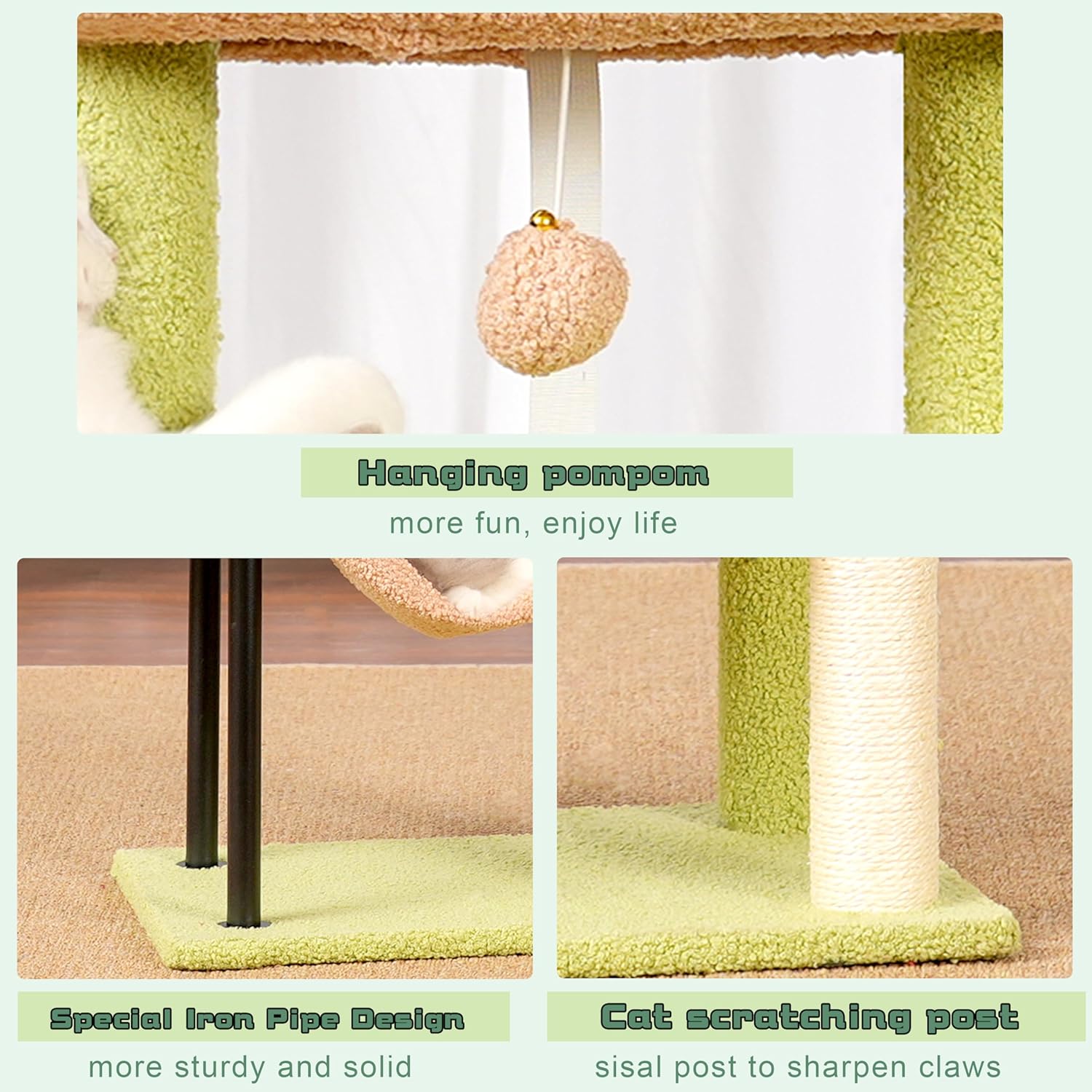 Cat Tree, Cat Tower for Indoor Cats, 43.3 inch Cactus Cat Tree Tower with Sturdy Steel Tube, Hammock, Cat Condo for Small Cats and Kittens, Scratching Post