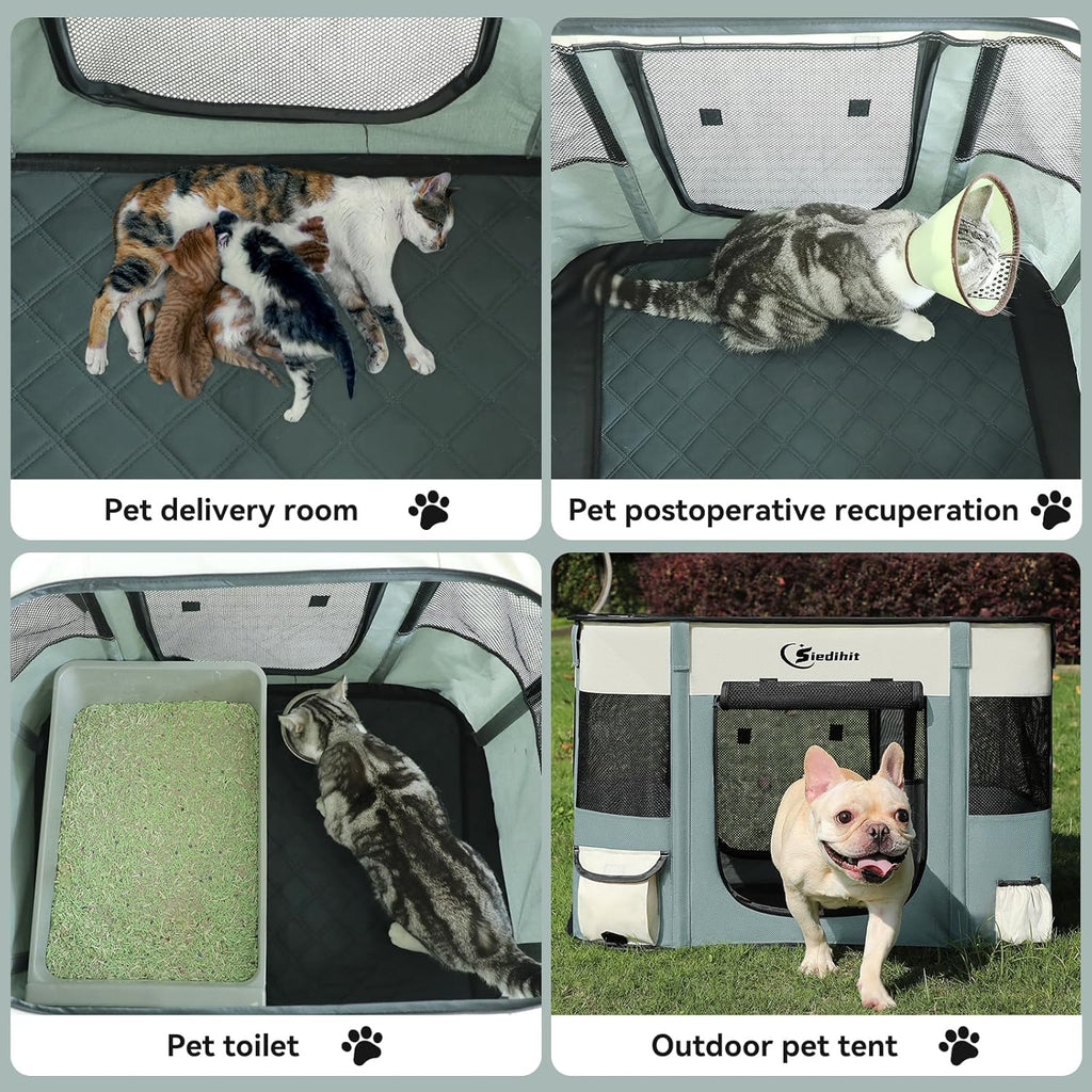 Dog Cat Playpen, Pet Puppy Portable Playpens for Outdoor Travel Crate, Indoor After Surgery Use, Foldable Dog Kennel Tent for Rabbit or Small Animals and Tent Stakes