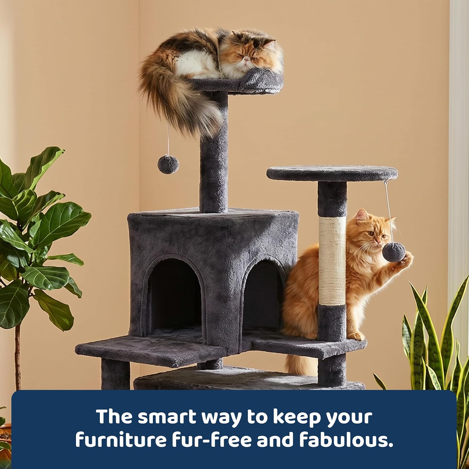 Multi-Level Cat Tree with 2 Condos, Ladder & Sisal Posts (Dove Beige)