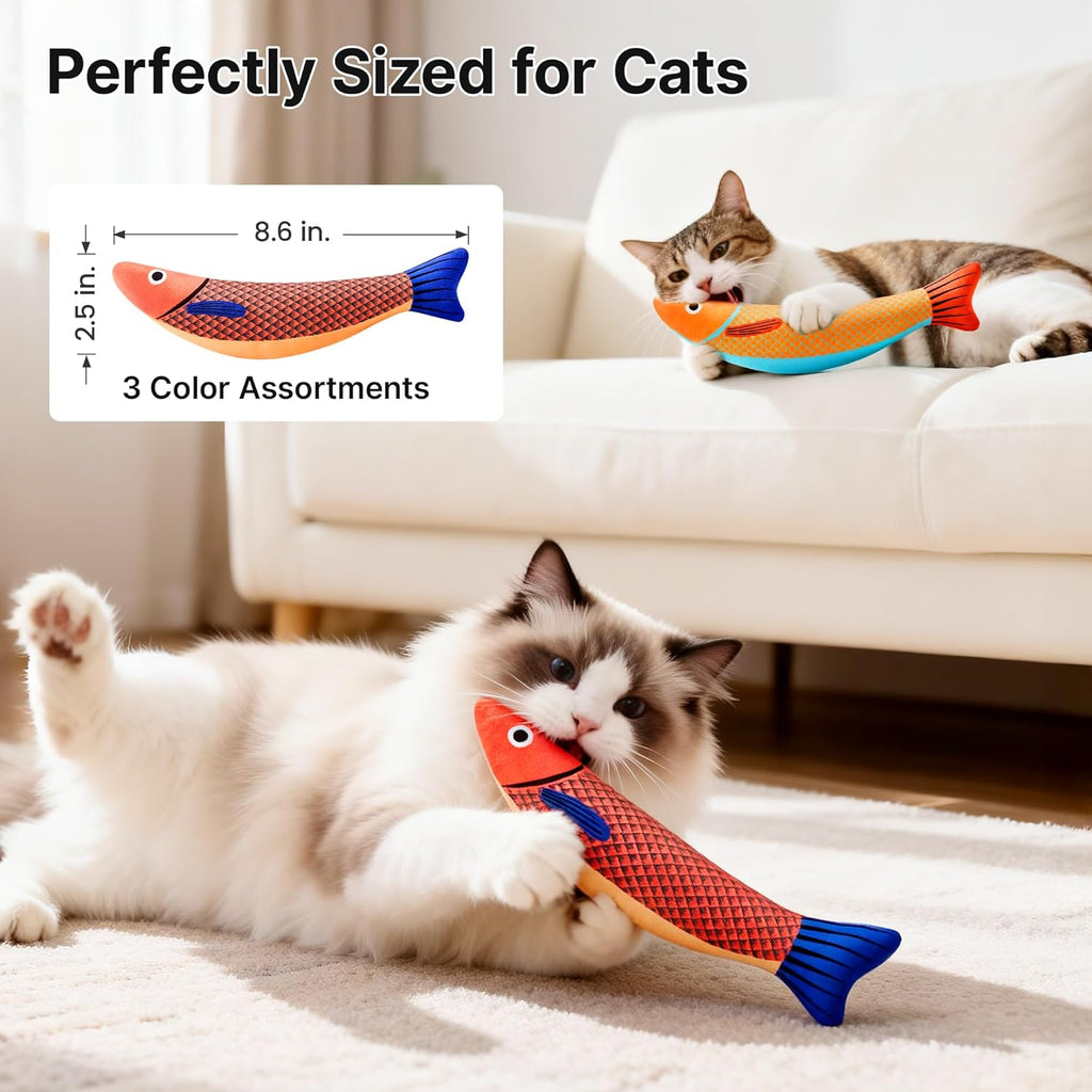 Cat Toys Saury Fish, 3 Pack, Catnip Crinkle Sound, Soft and Durable, Interactive Kitten Kicker for Indoor Kitty Exercise for All Breeds