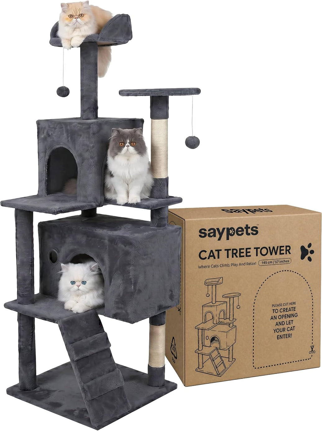 Multi-Level Cat Tree with 2 Condos, Ladder & Sisal Posts (Dove Beige)
