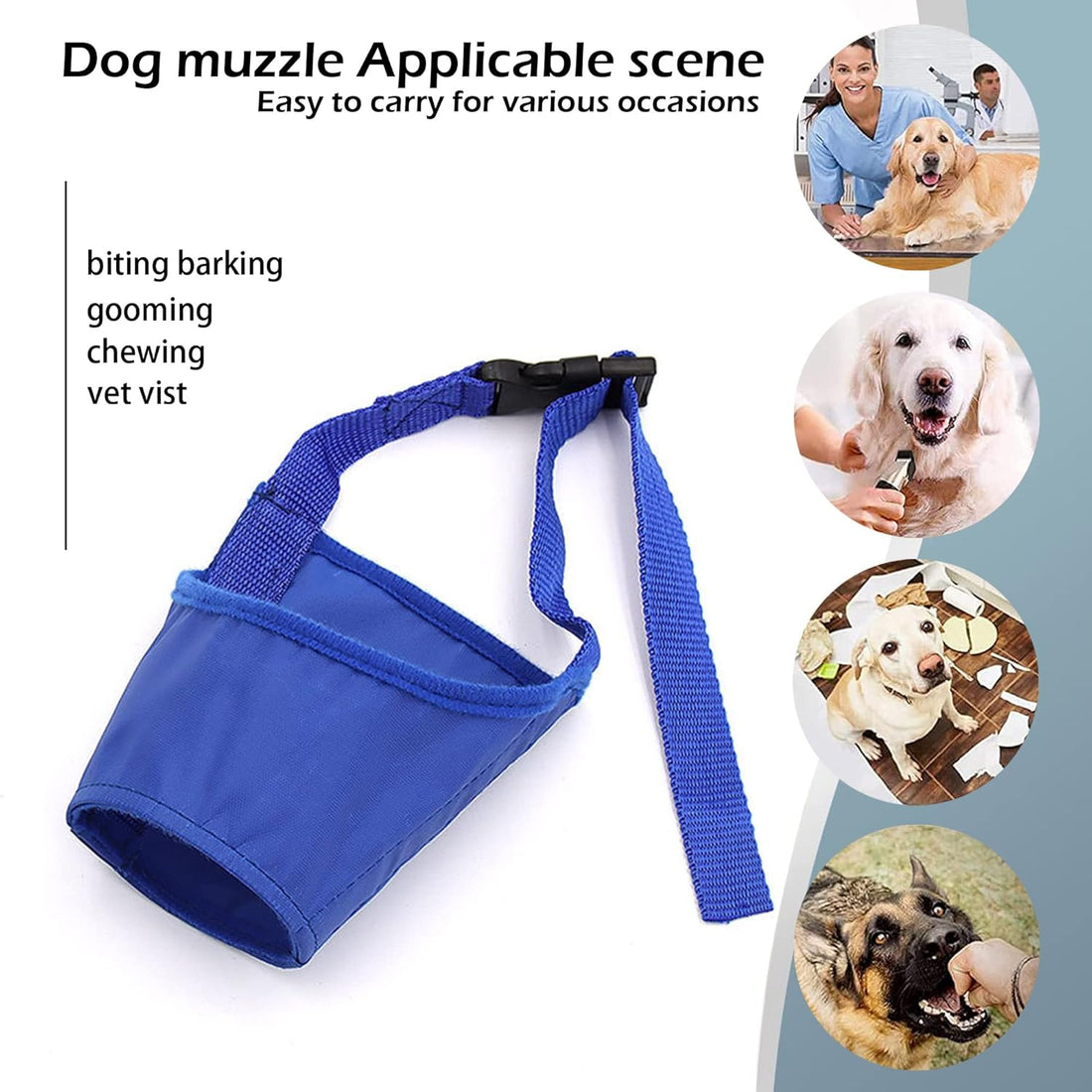 Dog Muzzle, Soft Anti-Biting Barking Chewing Muzzle, Breathable Waterproof Adjustable Muzzle for Small Medium Dogs,Blue (L)