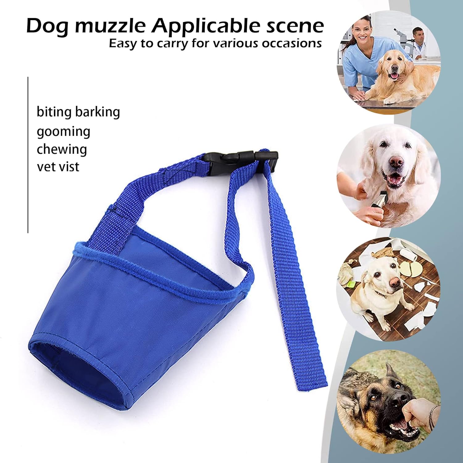 Dog Muzzle, Soft Anti-Biting Barking Chewing Muzzle, Breathable Waterproof Adjustable Muzzle for Small Medium Dogs,Blue