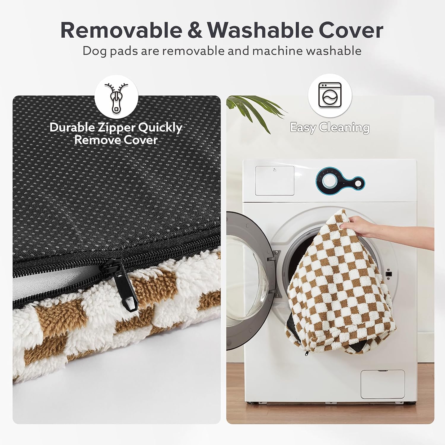 Dog Bed for Medium Dogs, Large Orthopedic Dog Bed with Removable Washable Cover, Cute Modern Plush & Memory Egg Crate Foam Dog Bed(Brown)