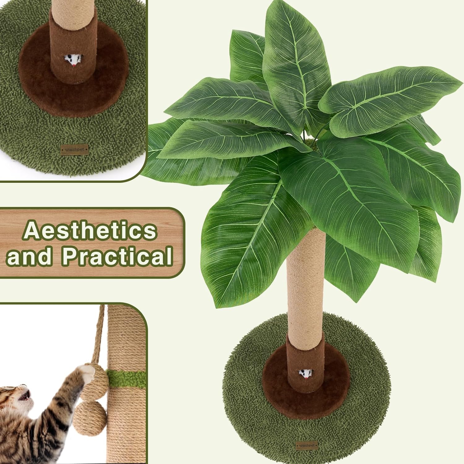 Cat Scratching Post for Indoor Cats and Kitten - 35.43" Tall Cat Scratching Post with Sisal Rope,Palm Tree Cat Scratch Post with Hanging Ball