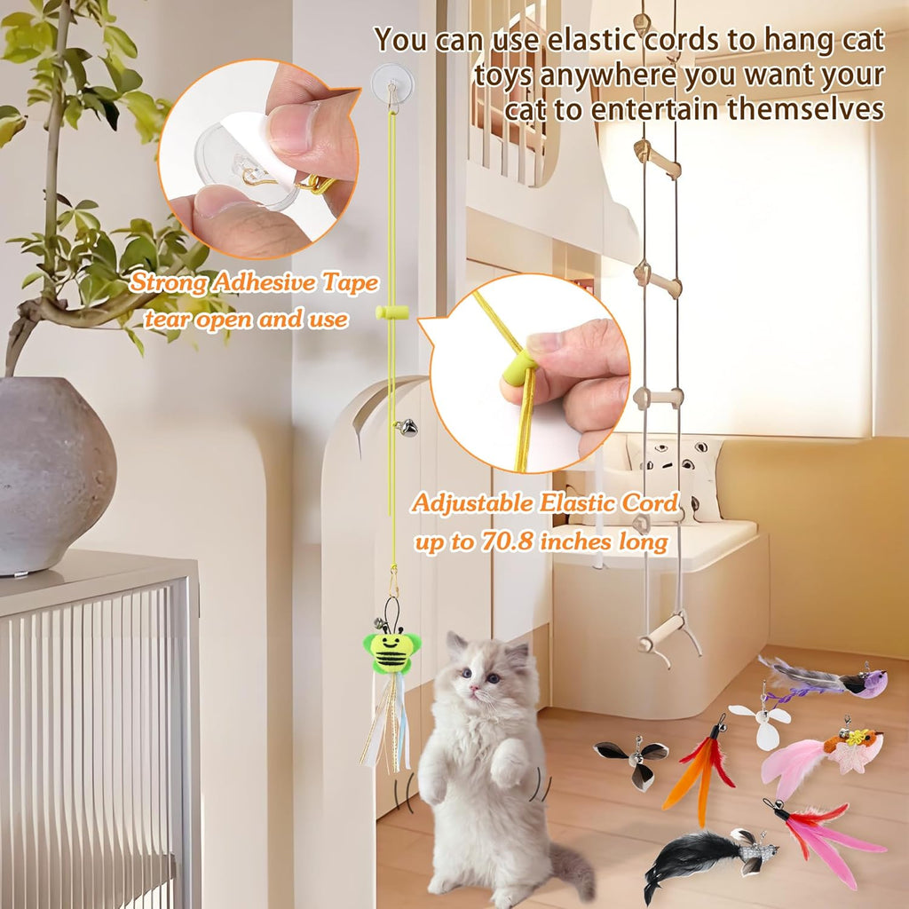 Flying Bird Cat Toy,8Pcs Durable Interactive Cats Wand Replacements,Hanging Cat Toy Suitable for Bored Indoor Cats Self Play