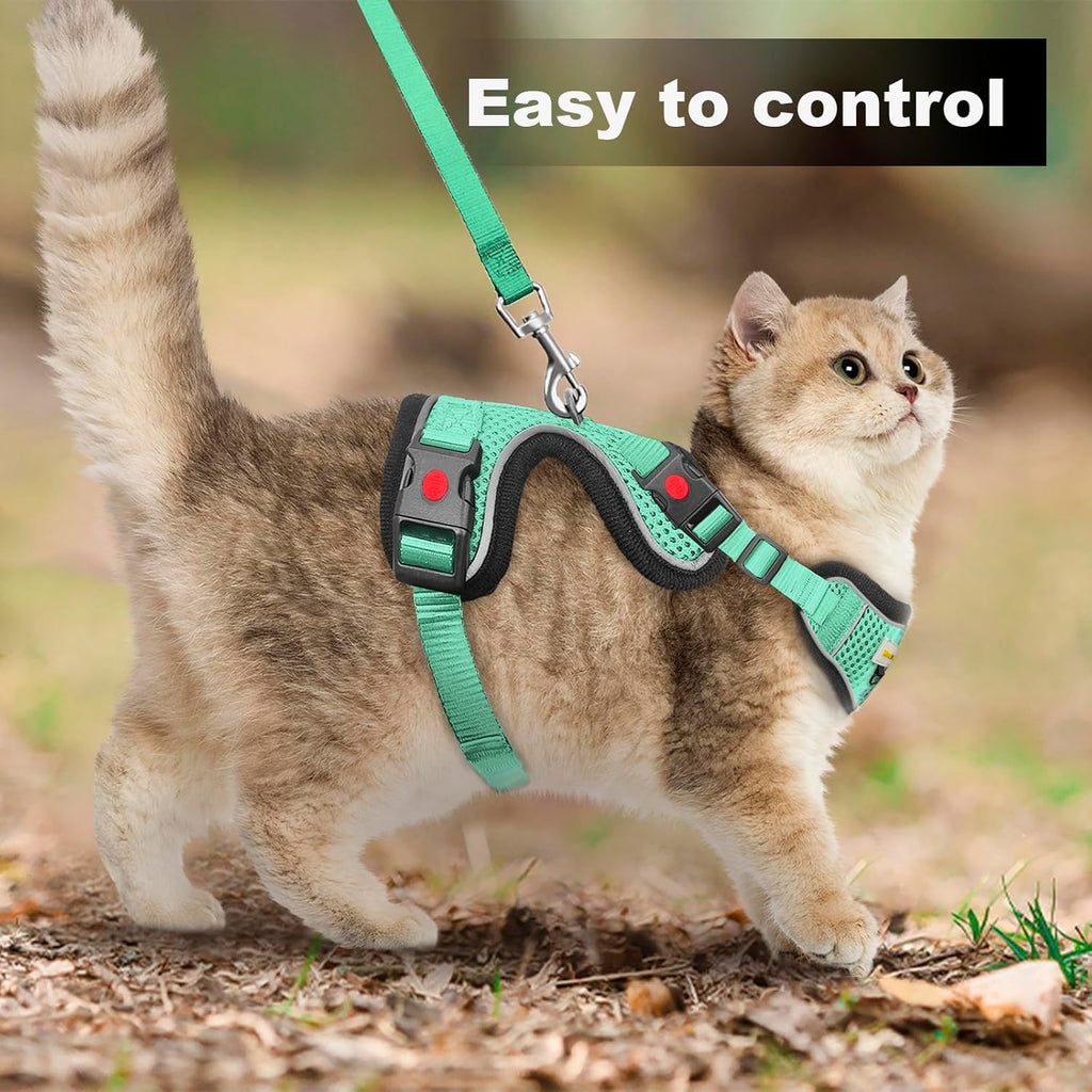 Cat Harness and Leash for Walking, Retractable Cat Harnesses and Leash Set Escape Proof, Breathable Soft Kitten Small Large Harness for Travel Training and Walking