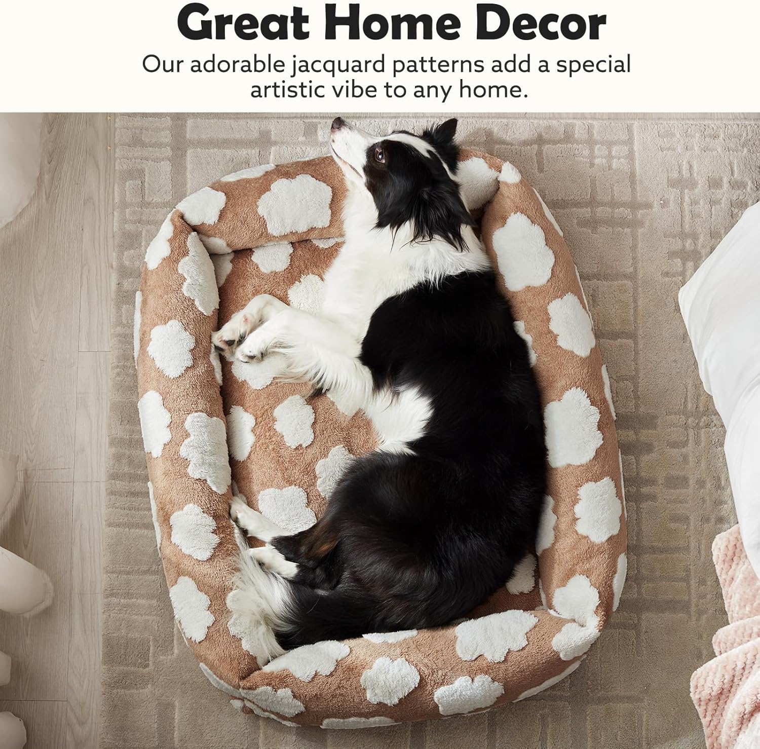 Small Dog Bed for Small Dogs, Rectangle Washable Orthopedic Dog Bed with Removable Zipper Cover, Cute Soft Calming Puppy Pet Bed with Jacquard Shaggy Plush & Non Skid Bottom