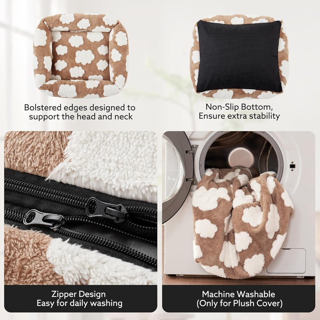 Small Dog Bed for Small Dogs, Rectangle Washable Orthopedic Dog Bed with Removable Zipper Cover, Cute Soft Calming Puppy Pet Bed with Jacquard Shaggy Plush & Non Skid Bottom