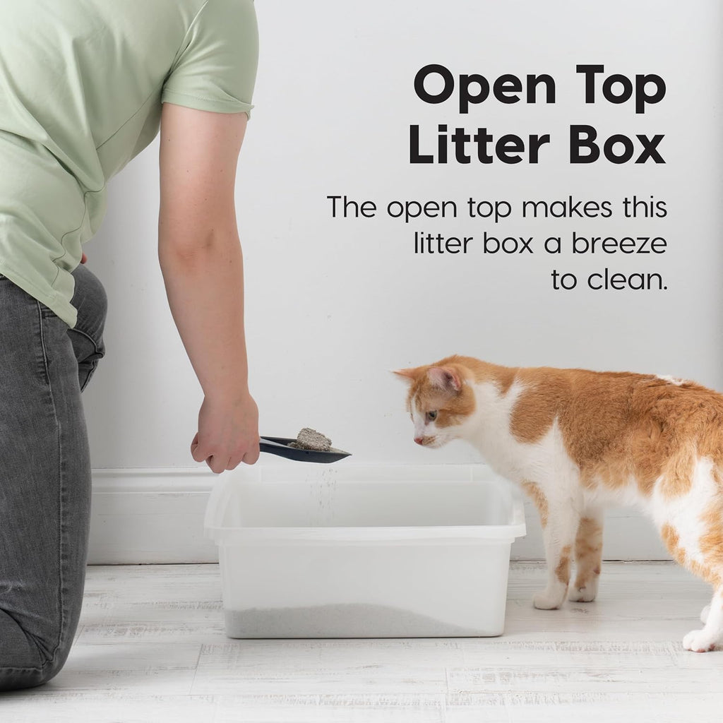 Large Open Top Cat Litter Box, Kitty Litter Pan, Pearl