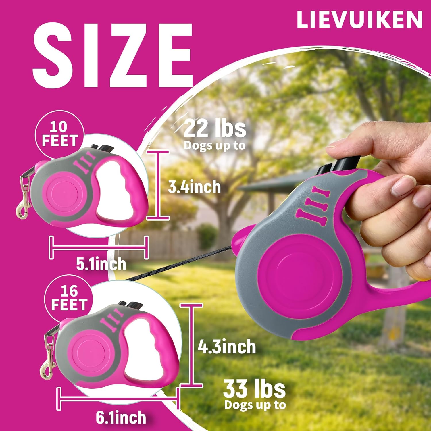 Retractable Dog Leash with Non-Slip Handle (Pink)
