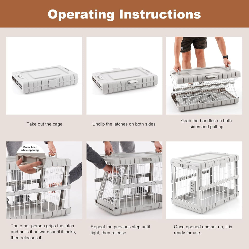 Foldable Dog Crate for Medium Dogs - 28" L Collapsible Dog Kennel No Tools Required with 4 Sides Steel Cage for Dogs Indoor, Portable Carrier with 2 Smooth Wheels for Travel