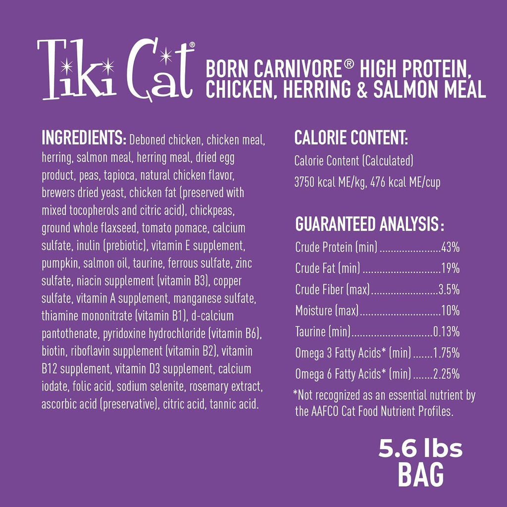 Born Carnivore High Protein, Chicken, Herring & Salmon Meal, Grain-Free Baked Kibble to Maximize Nutrients, Dry Cat Food