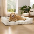 Orthopedic Dog Beds for Extra Large Dogs, Waterproof Memory Foam XL Pet Bed with Sides, Non-Slip and Egg-Crate Foam Big Dog Couch Sofa with Washable Removable Corduroy Cover, Cream