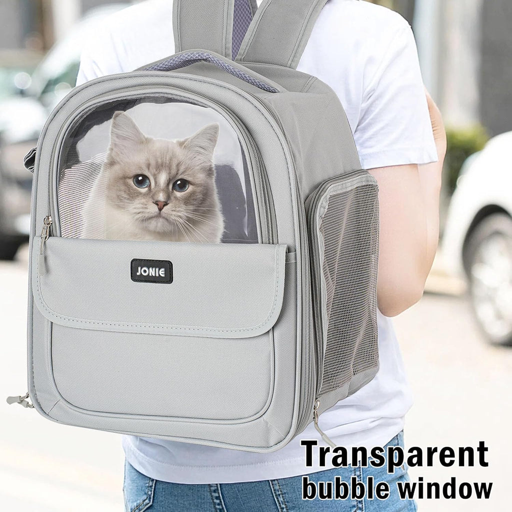 Cat Backpack Carrier for Large Cats up to 15lbs Pet Travel Backpack with Transparent Window Mesh Ventilated Portable Dog Cat Bag for Outdoor Hiking Mochila para Gatos transportadora mascota