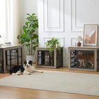 Heavy Duty Dog Crate Furniture for Puppy/Small Dogs, Decorative Pet House End Table with 3 Doors, Wooden Cage Kennel Furniture Indoor, Rustic Grey - Without Bowls