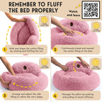 PetJett Calming Large Dog Bed -' Donut Dog Beds, Anti-Slip & Washable Large Round Bed, Fluffy Faux Fur Pet Bed, Super Soft Anti-Anxiety Premium Comfort Bed, Fits Dog - Pink