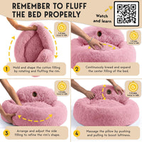 Calming Donut Dog Bed – Fluffy Faux Fur, Anti-Slip (Pink)