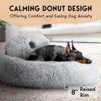 PetJett Calming Dog Beds Large Sized Dog - Round Bed, Anti-Slip & Washable Super Soft Donut Bed, Fluffy Faux Fur Anti-Anxiety Premium Comfort Pet Bed, Fits Dogs - Bright Grey