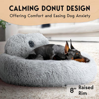 Calming Donut Dog Bed – Fluffy Faux Fur, Anti-Slip (Gray)