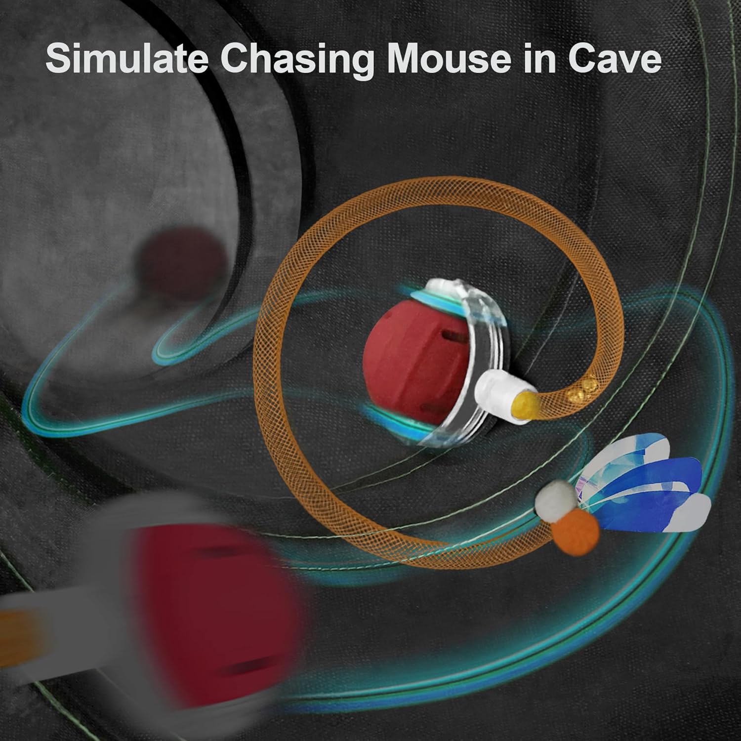 Cat Toys Ball Fast Rolling in Cat Tunnel – Motion-Activated Ball in Enrichment Tunnel,Hide & Seek Puzzle Game for Indoor Cats & Kittens,Boredom Relief for Cats (Orange-red)