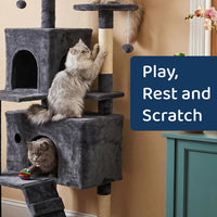 Multi-Level Cat Tree with 2 Condos, Ladder & Sisal Posts (Dove Beige)