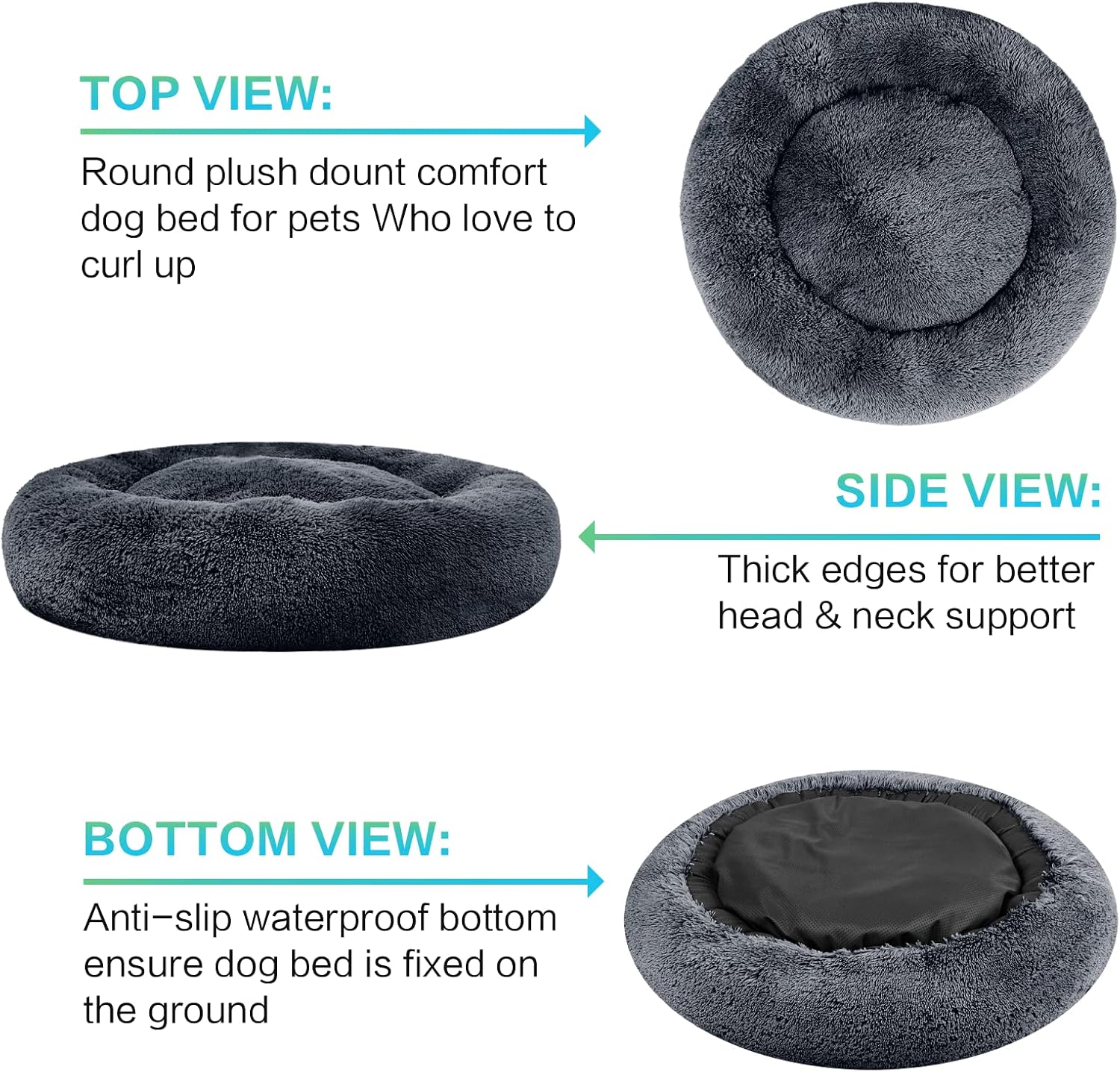 Plush Calming Donut Dog Beds for Small Dogs, Medium, Large & X-Large Breeds, Comfy Cuddler Dog Bed and Cat Bed in Faux Fur, Washable, Multiple Sizes S-XXL