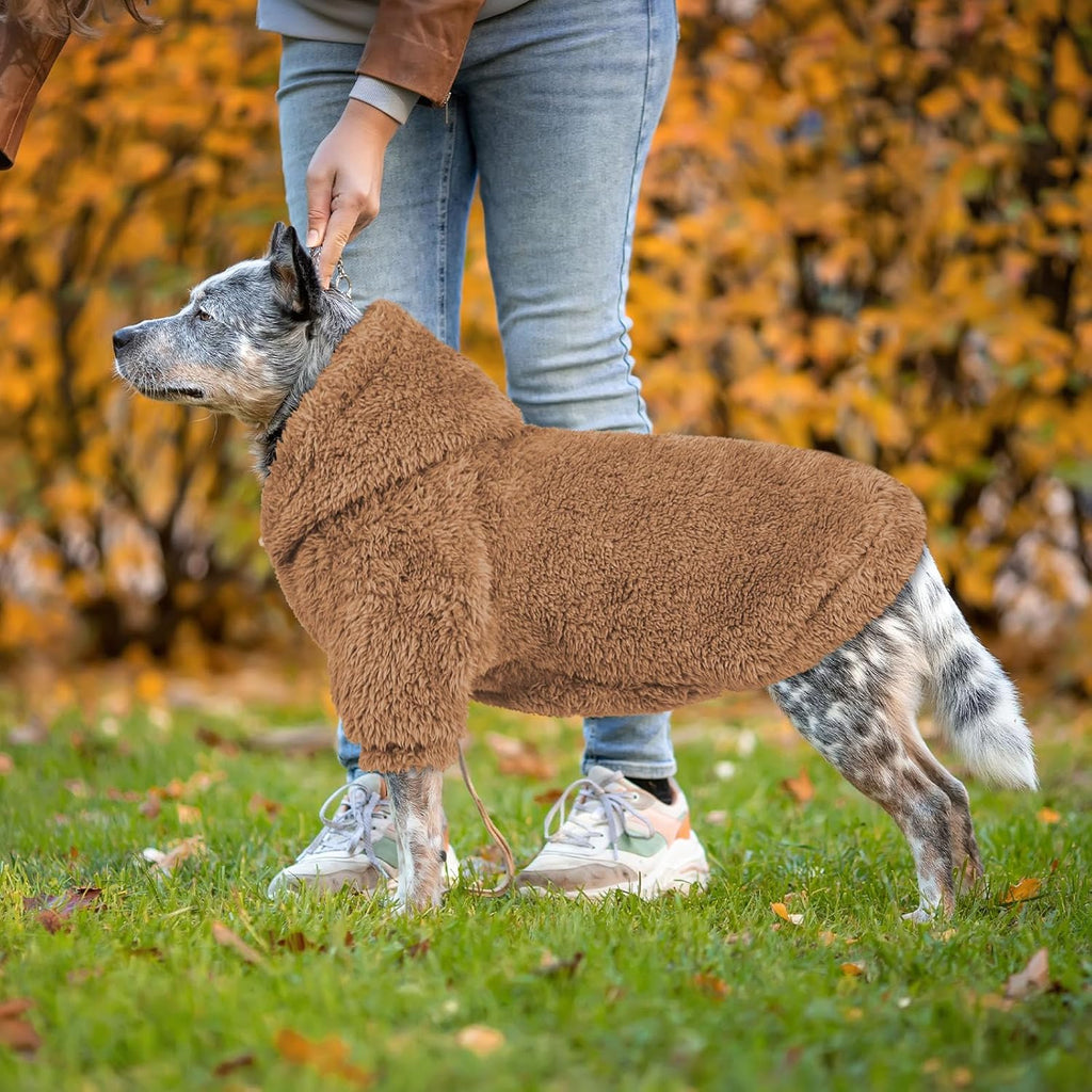 Fuzzy Dog Sweaters for Large Dogs Dog Hoodie Soft Double-Sided Plush Pet Sweater Fleece Pet Clothes Coats Hoodie Sherpa Hooded Sweatshirt