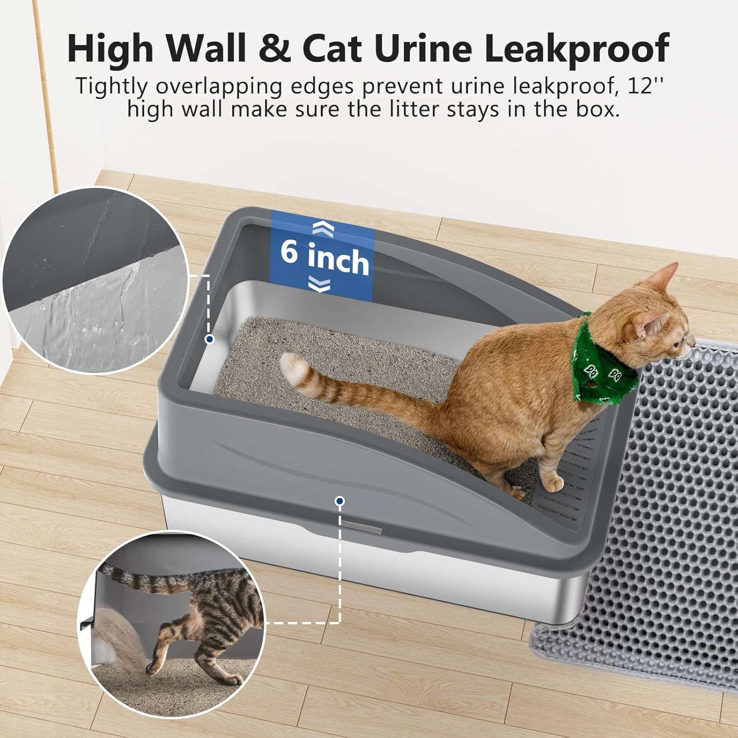 Steel Litter Box, Extra Large Litter Boxes for Big Cats, XL Metal Cat Litter Box with Lid, Anti-Urine Leakage, Non-Sticky, Include Cat Mat and Litter Scoop